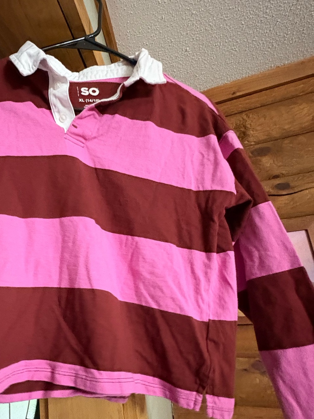 SO Striped Polo in Pink and Maroon with White Collar